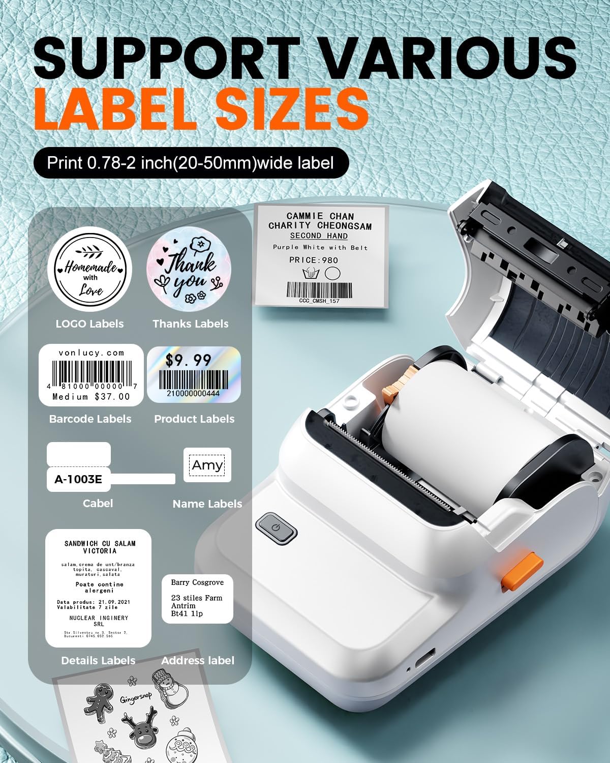 Detalle de Ponek M100 Label Maker, Portable Bluetooth Thermal Printer, 203 DPI