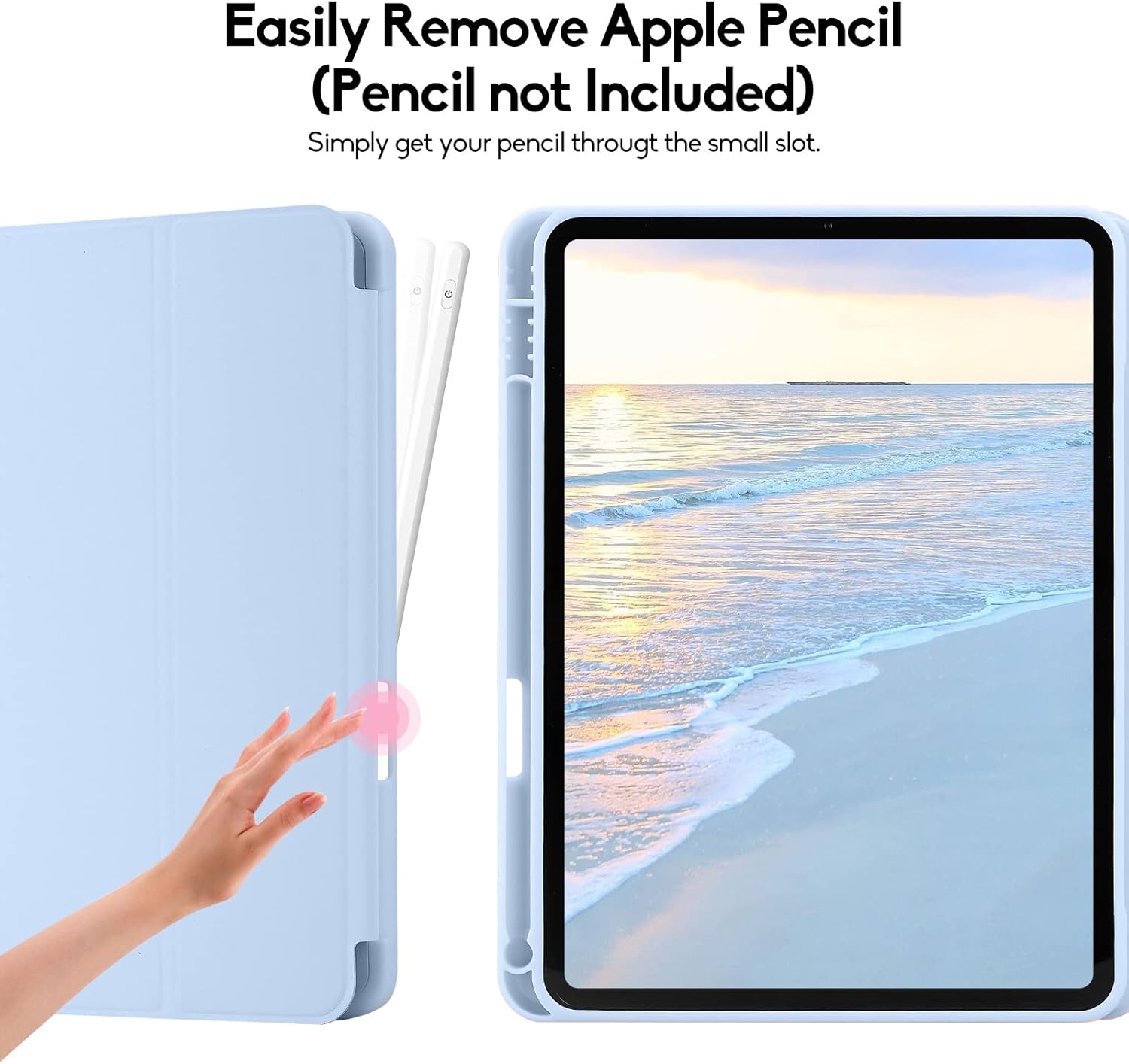 Detalle de Hülle für iPad 11. Generation (A16, 2025) & iPad 10. Generation (2022) – Hellblau mit Stifthalter, Ständer & Schlaf/Wachen