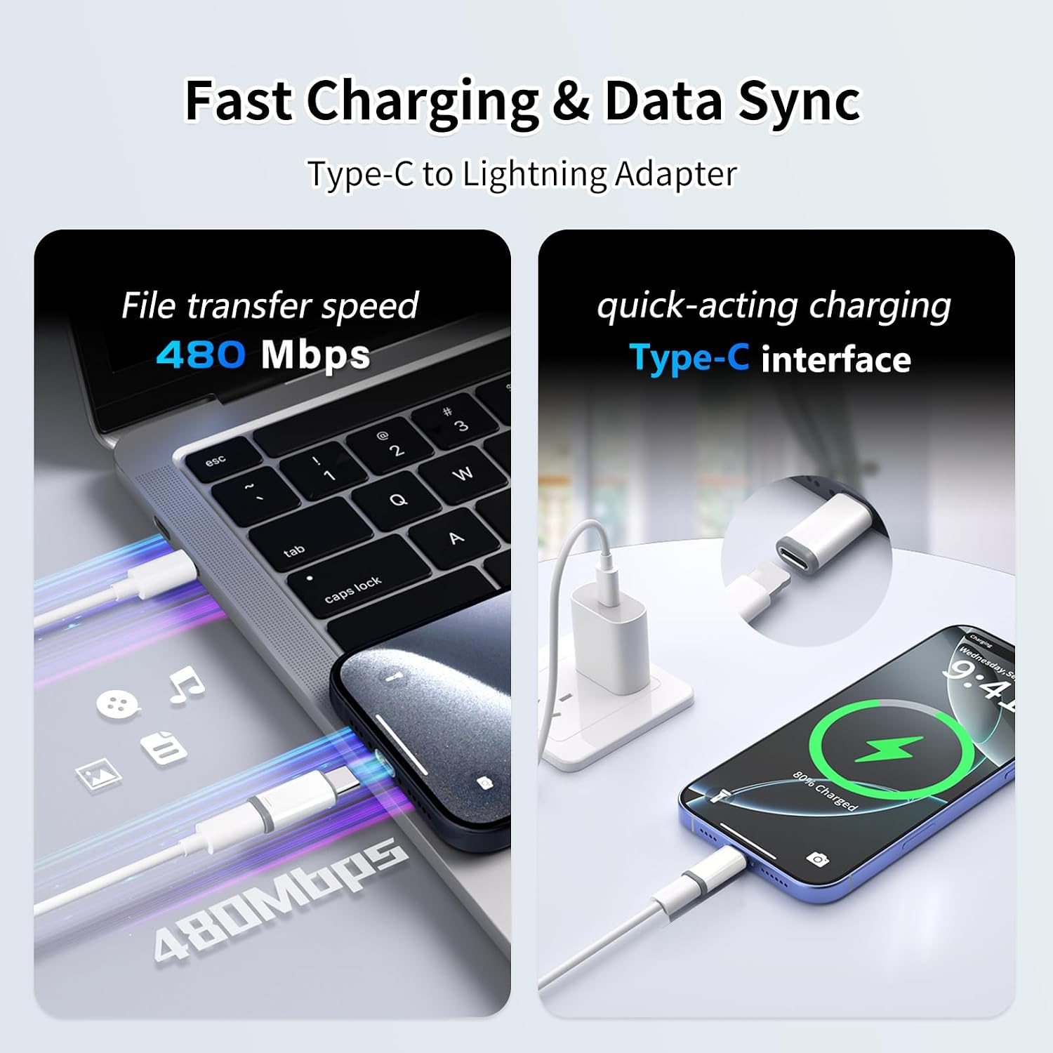 Detalle de 4 Pack iPhone Lightning to USB‑C Adapter (Lightning Female to Type‑C Male) for Charging & Data Sync