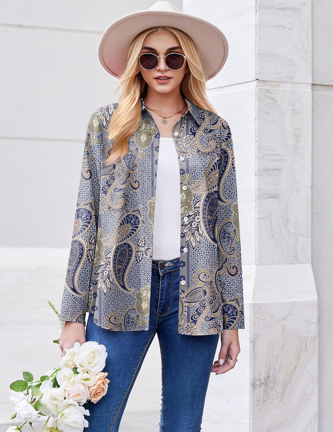 Thumbnail 3 de ZEAGOO Women's Button Down Shirt with Long Sleeves — Floral Prints for Everyday Workwear