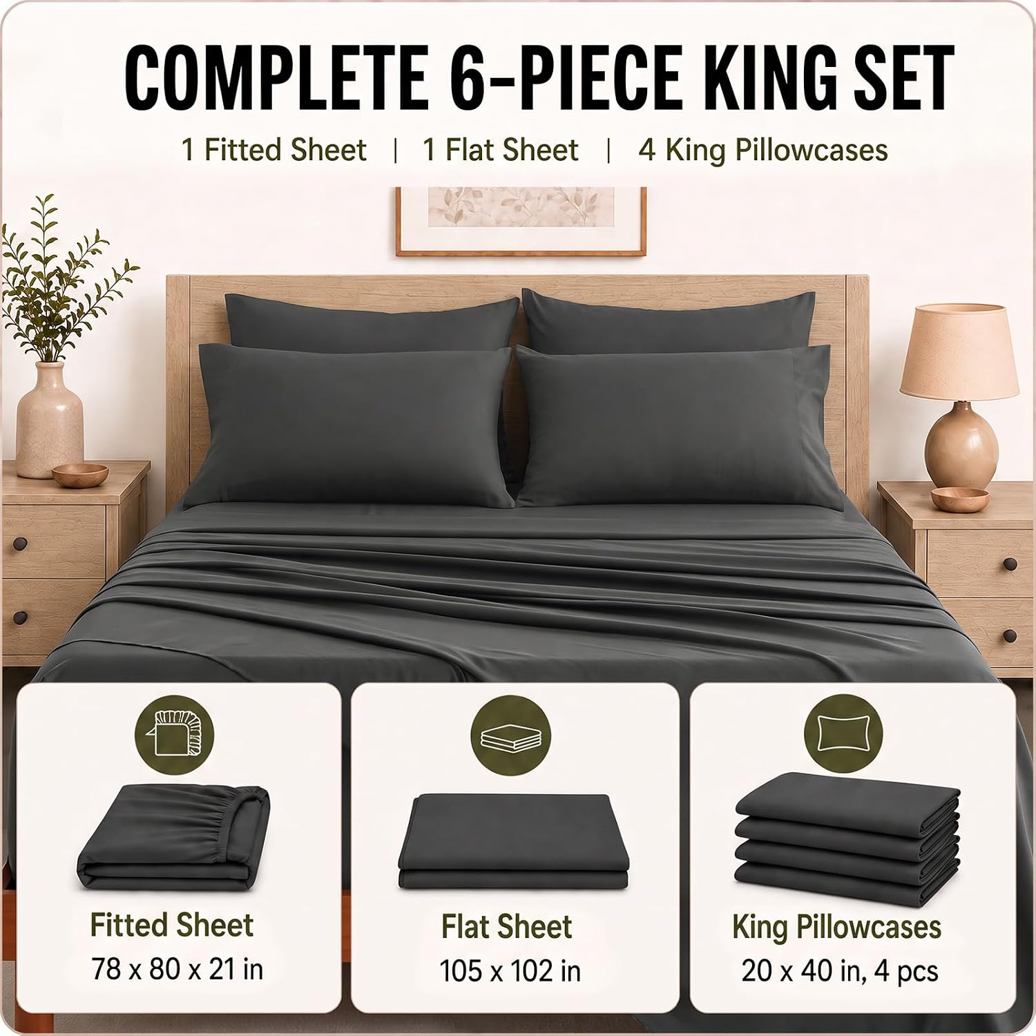 Detalle 1 de CozyLux King Sheet Set, 21-Inch Deep Pocket