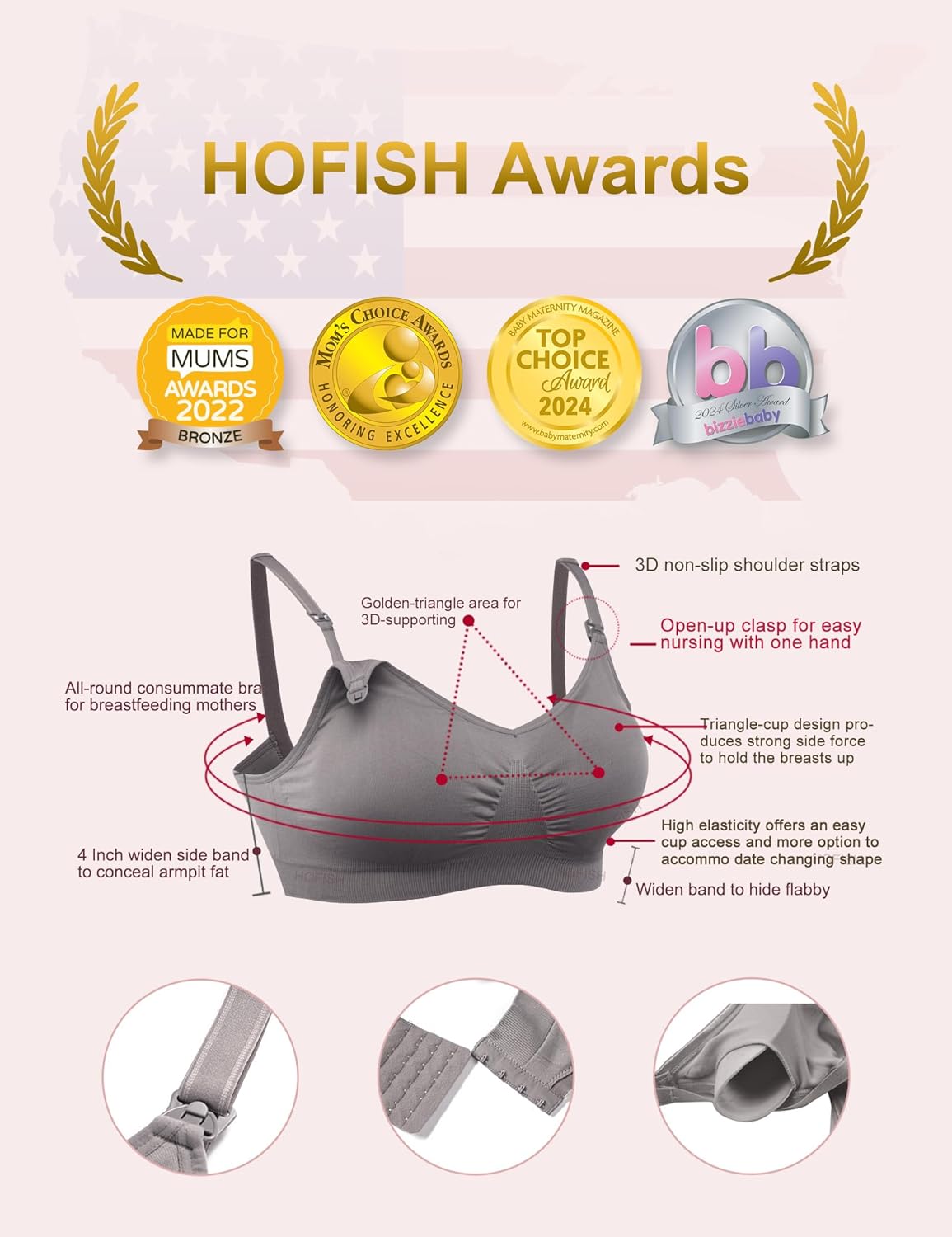 Thumbnail 1 de HOFISH 3-Pack Full Bust Seamless Nursing Maternity Bras Bralette (S–XXL) with Extenders & Clips