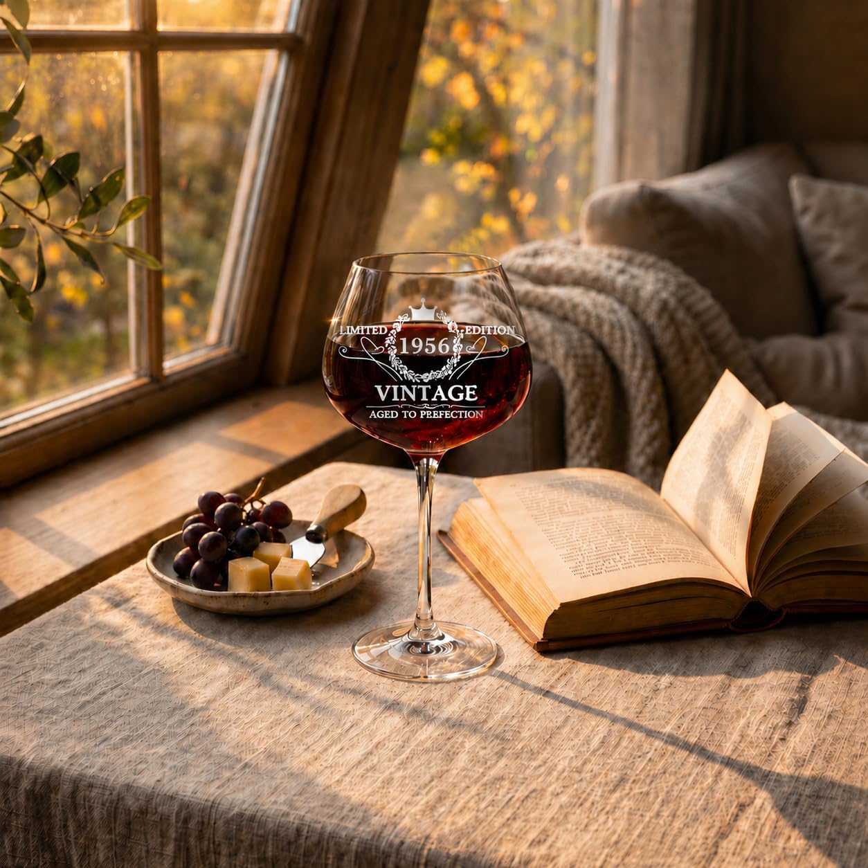 Detalle de 70th Birthday Gifts for Women: Vintage 1956 Engraved 70th Wine Glass in Gift Box