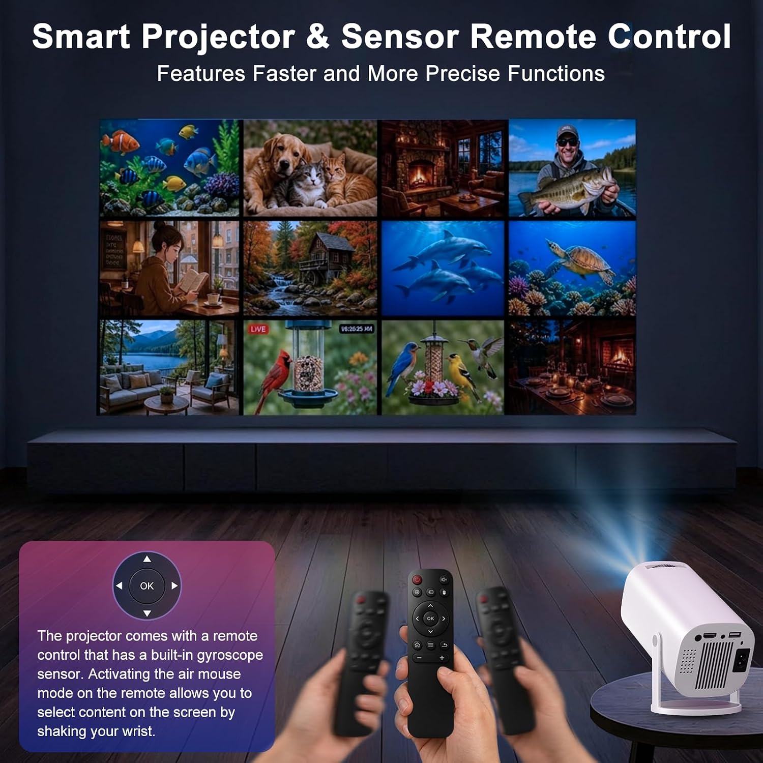 Detalle 2 de Mini Beamer 4K Unterstützt – Tragbarer Projektor mit WiFi 6, BT 5.4 und 180°-Drehung