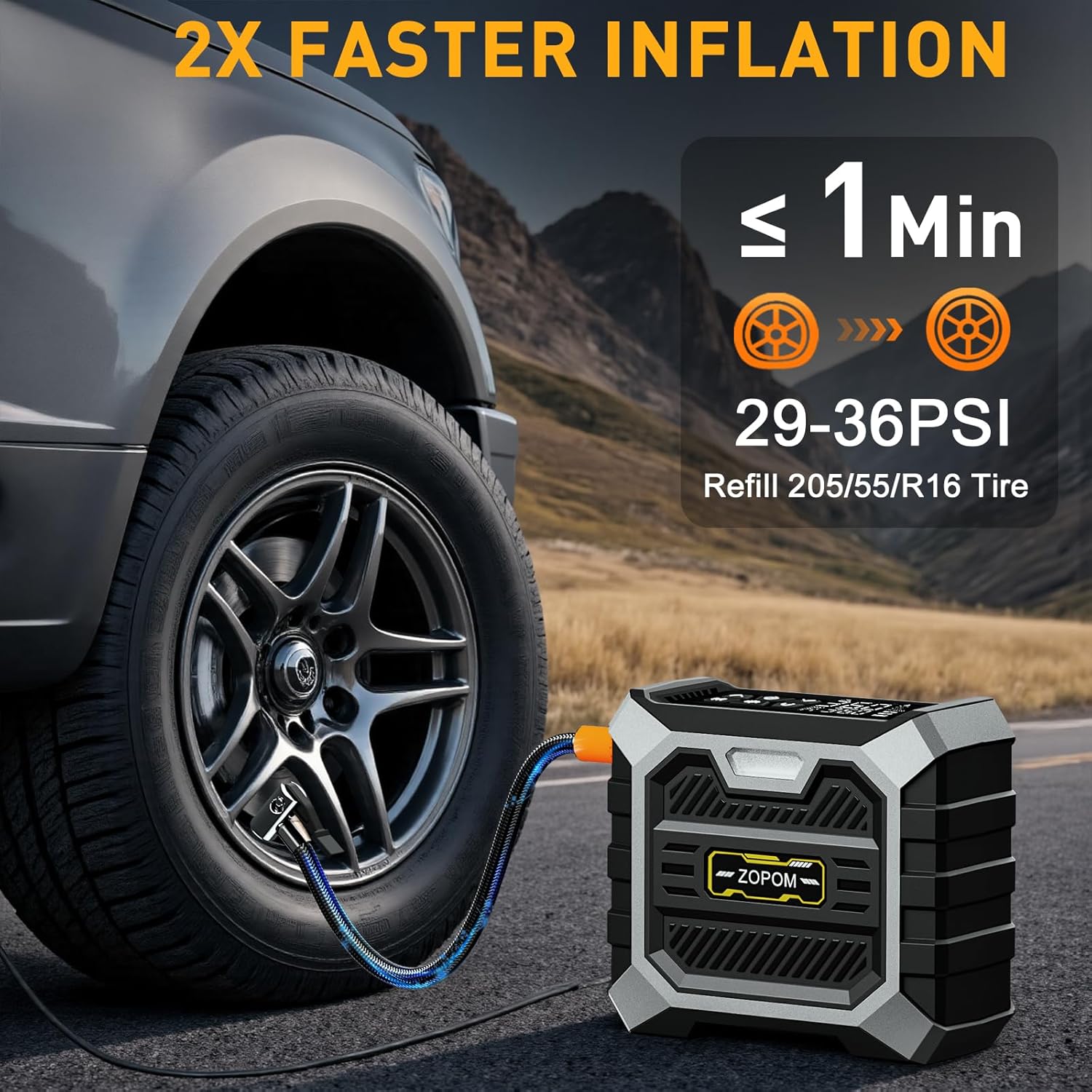 Detalle 2 de ZOPOM 12V Tire Inflator Portable Air Compressor