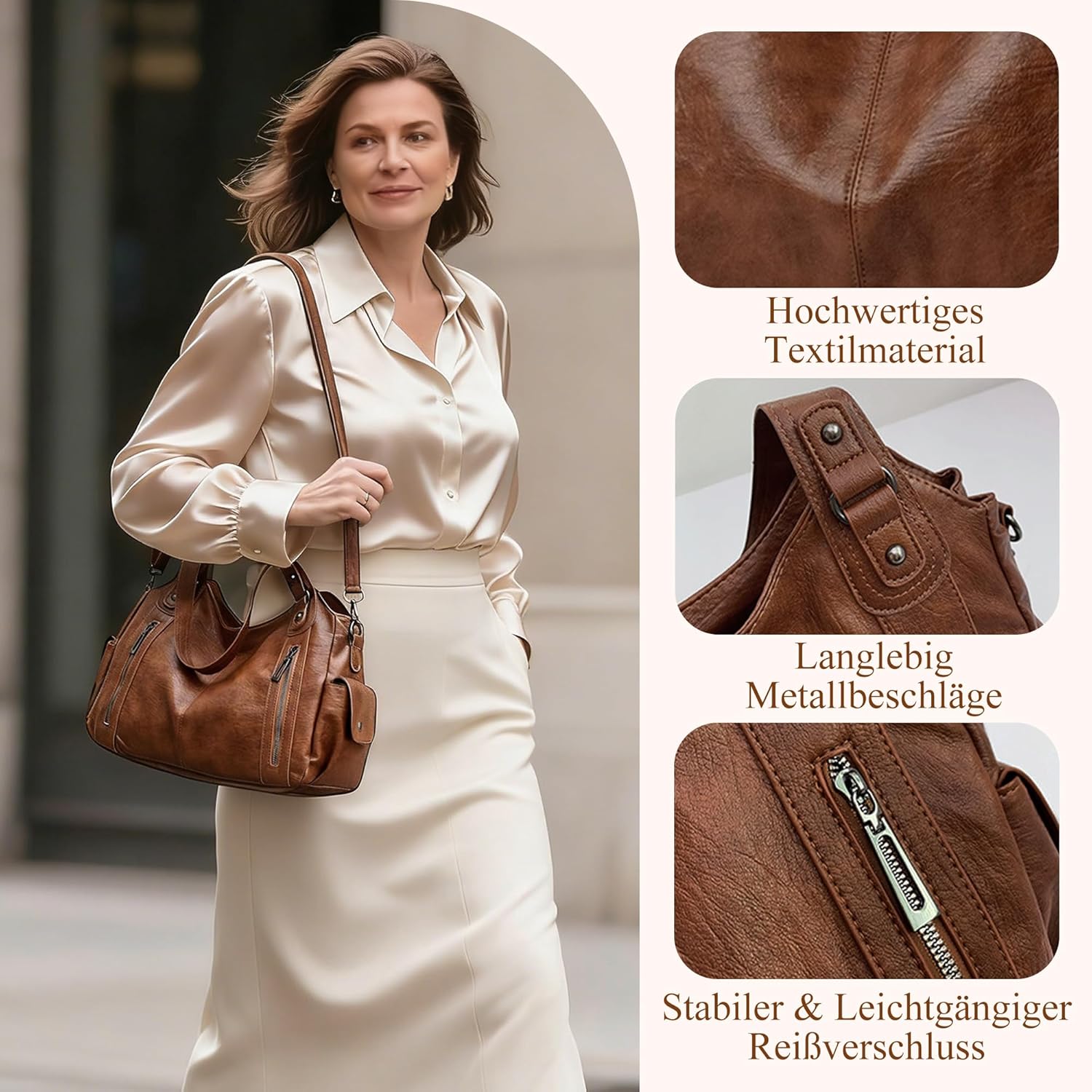 Detalle de VOESLD Damen Handtasche PU Leder Große Shopper – Vielseitige Hobo-/City-Tasche