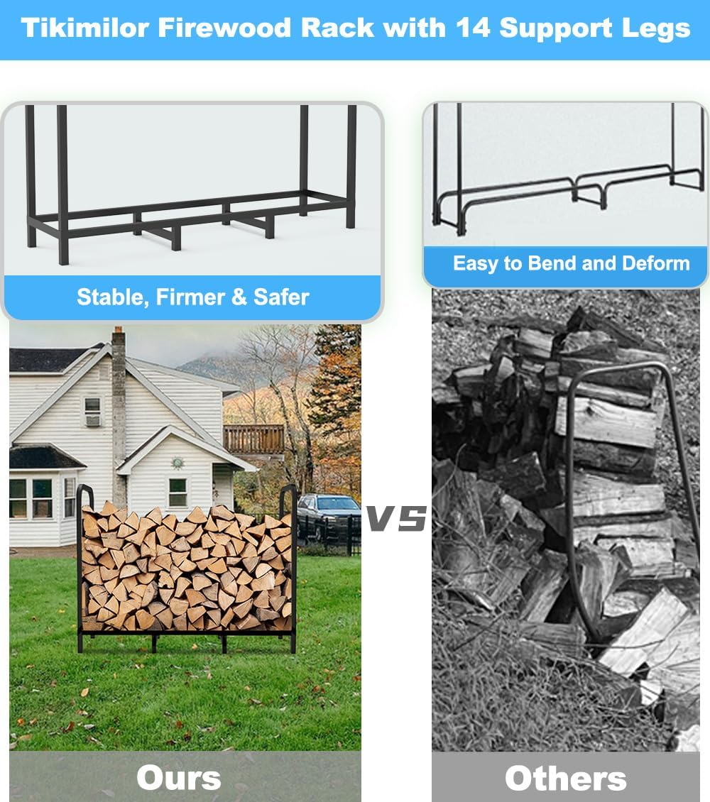 Detalle de Tikimilor 4ft Firewood Rack, 2-Shelf Powder-Coated Steel Log Holder