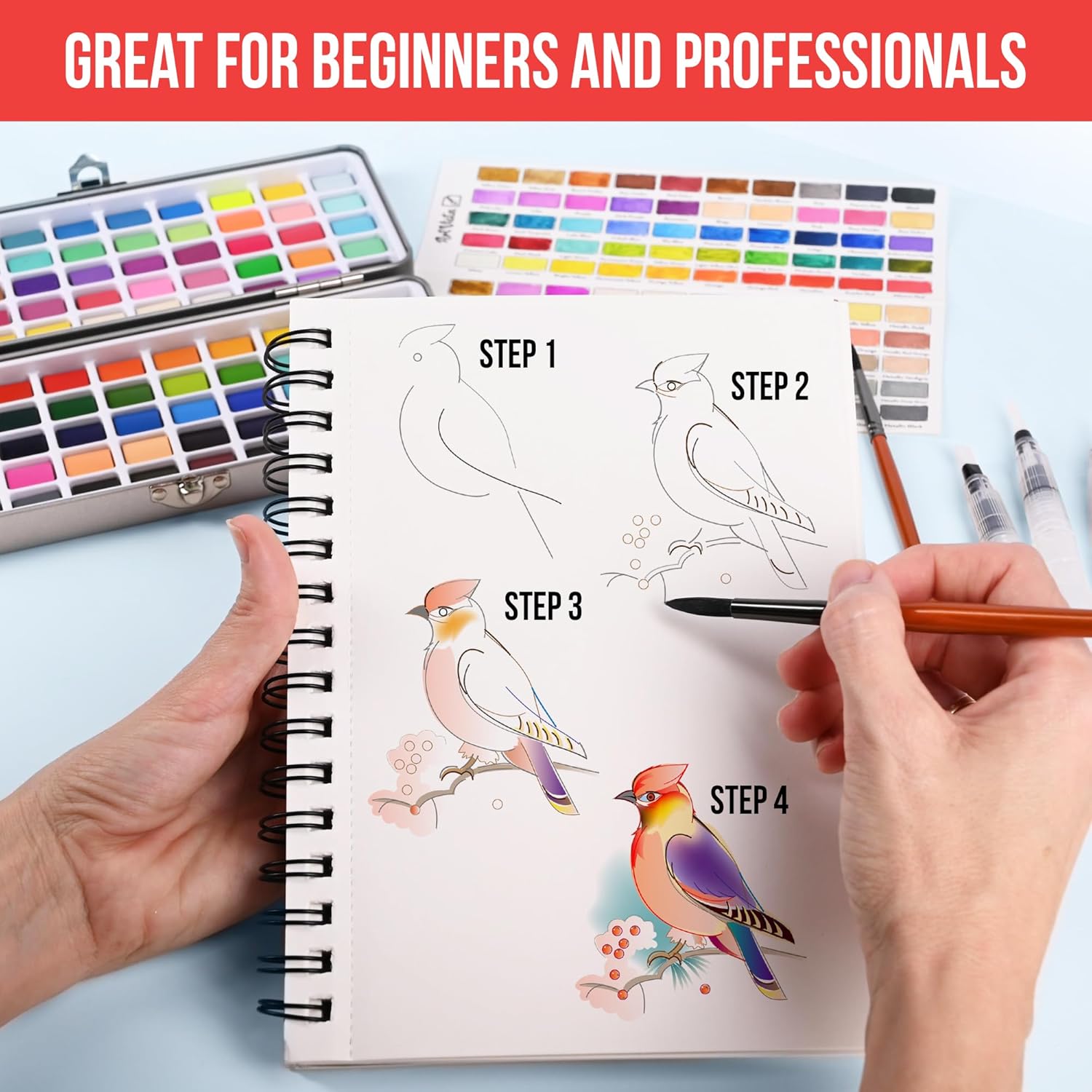Thumbnail 3 de Premium Watercolor Paint Set Bundle with 100 Colors: Portable Studio for Beginners to Pros