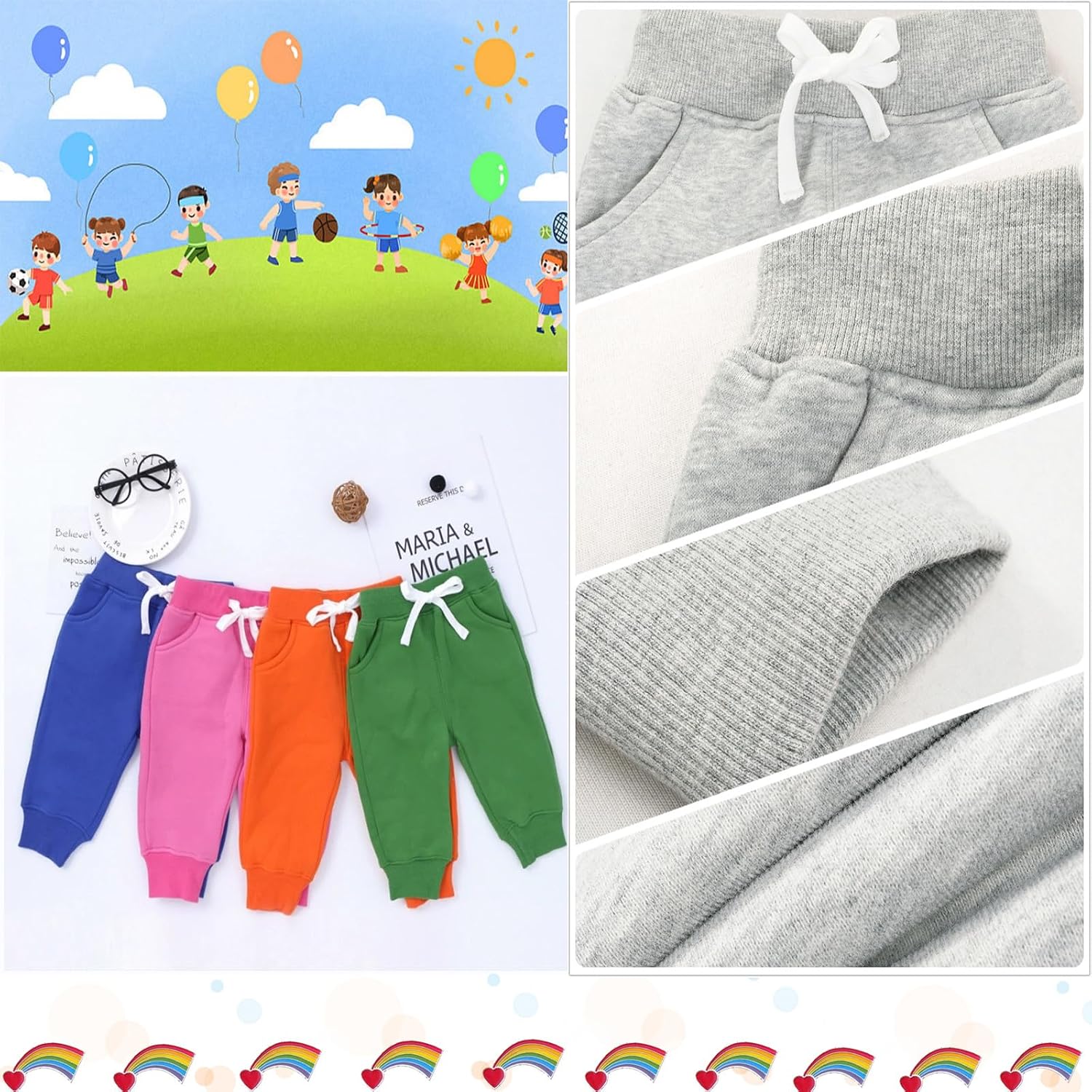 Detalle de CuteOn unisex kids elastic waist cotton warm trousers (1–5 years)