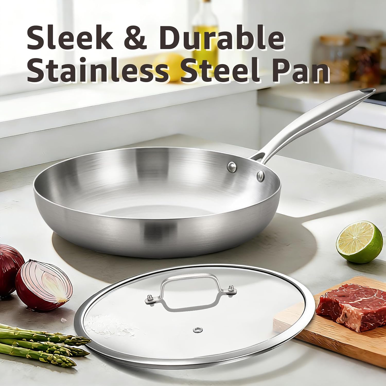 Detalle de Inqibee 10 Inch Tri-Ply Stainless Steel Frying Pan with Lid
