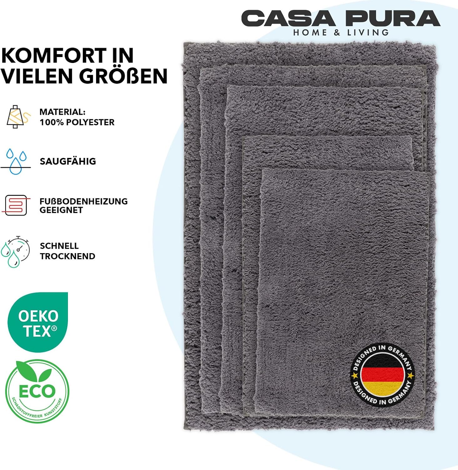 Thumbnail 4 de casa pura „Sky Soft“ Badematte grau – weicher, flauschiger Badvorleger (70 x 120 cm) rutschfest & waschbar