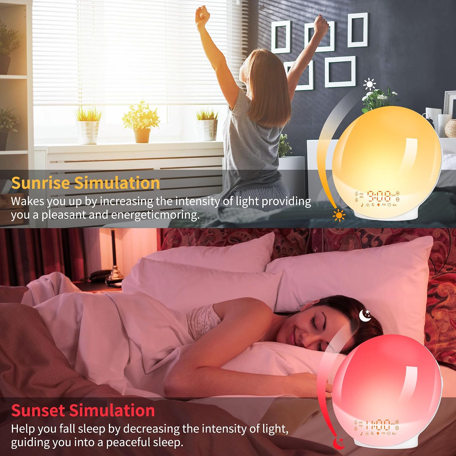 Thumbnail 4 de ARTINABS Sunrise Alarm Clock with 11 colours and FM radio ⏰