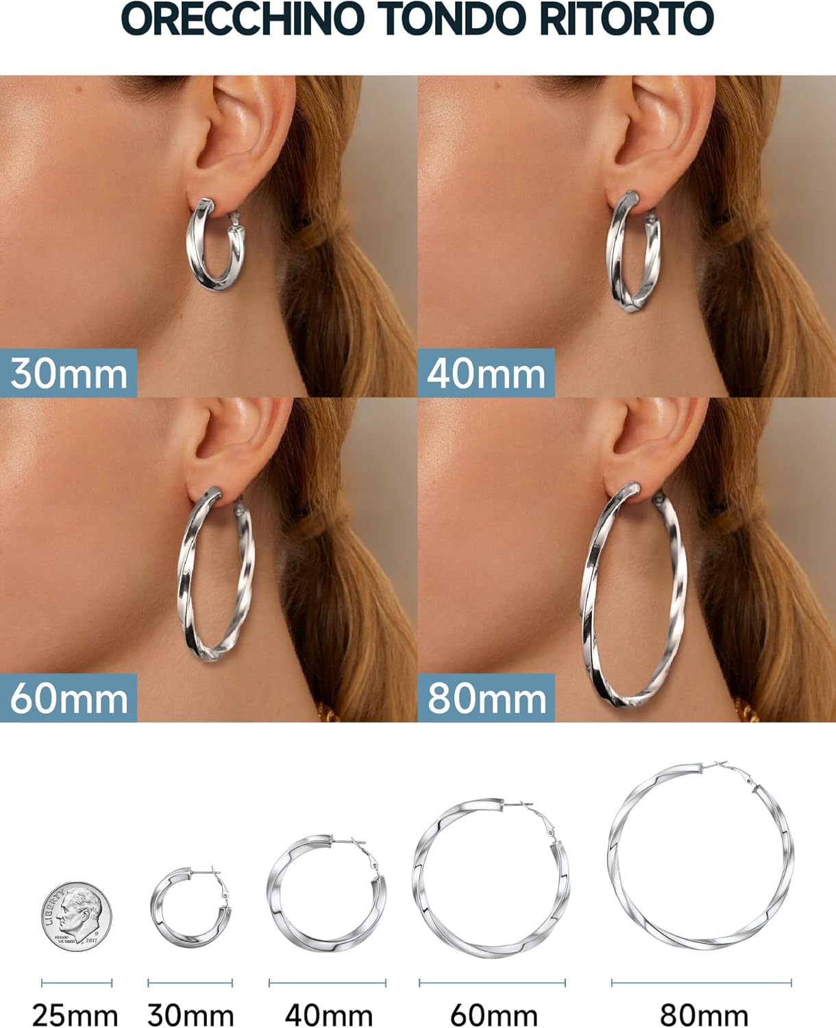 Thumbnail 4 de PROSTEEL Orecchini a Cerchio Vuoto 30/40/60/80 MM – Oversize Y2K, Leggeri e Antiallergici