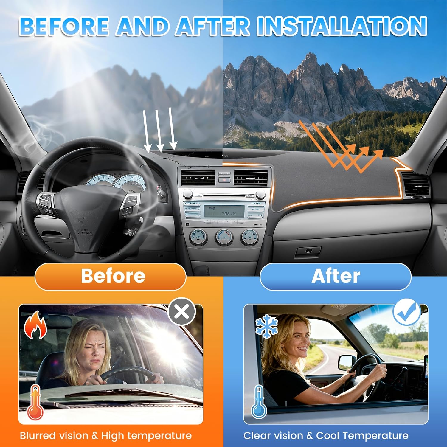 Thumbnail 5 de KUST Gray Dash Cover Mat for Toyota Camry 2007–2011 Dashboard (Non-Slip, UV Protection, Custom Fit)