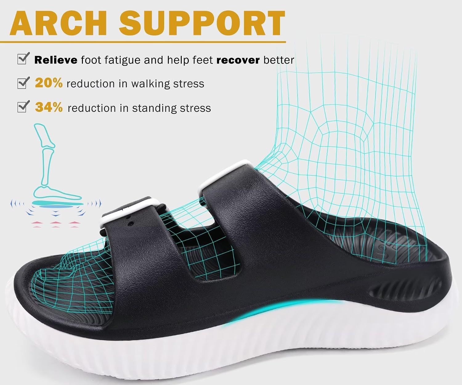 Thumbnail 3 de KuaiLu Women’s Recovery Sandals with Arch Support, Adjustable Straps & Thick Cushion