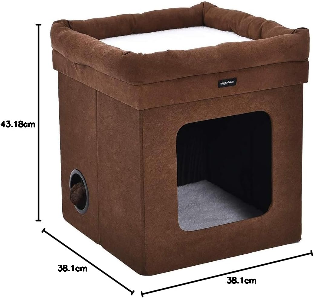 Thumbnail 6 de Amazon Basics składany domek dla kota 38 × 38 × 43 cm, brązowy, z polarem Sherpa