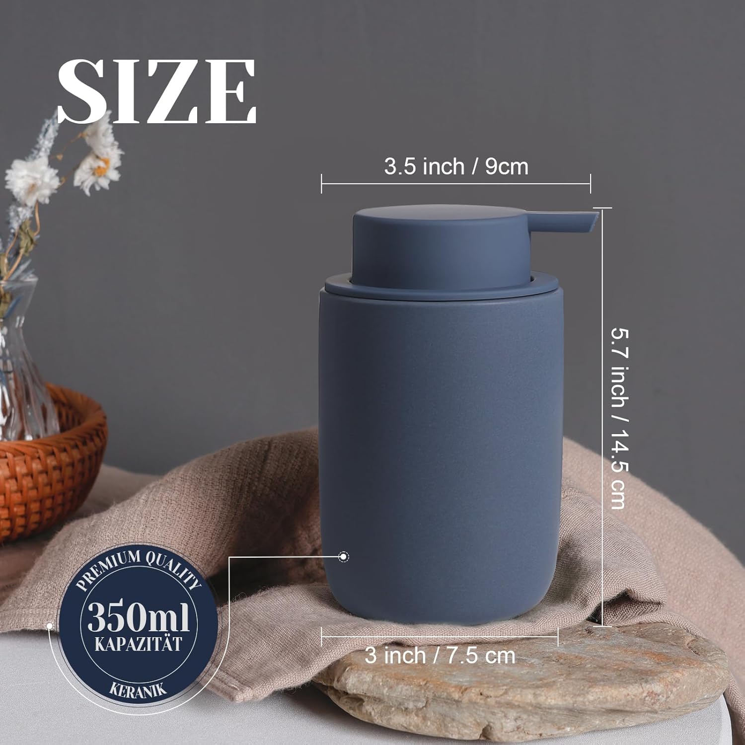 Thumbnail 1 de Autumnlife Keramik Seifenspender Set, 2 Stück – blau, 350 ml, mit großer Pumpe und Etiketten