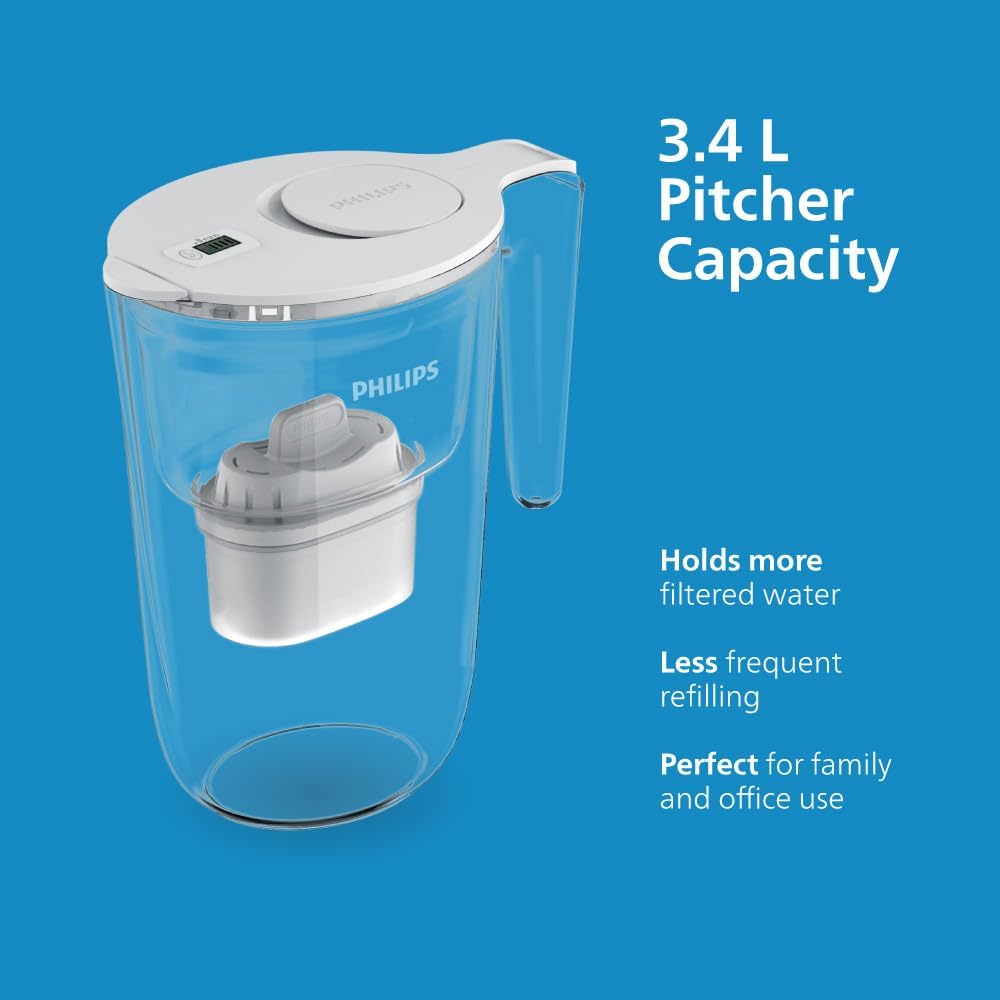 Thumbnail 1 de Philips Water XL Filter Jug +3 Taste+ with electronic timer and 3 replacement cartridges (3.4L, white)