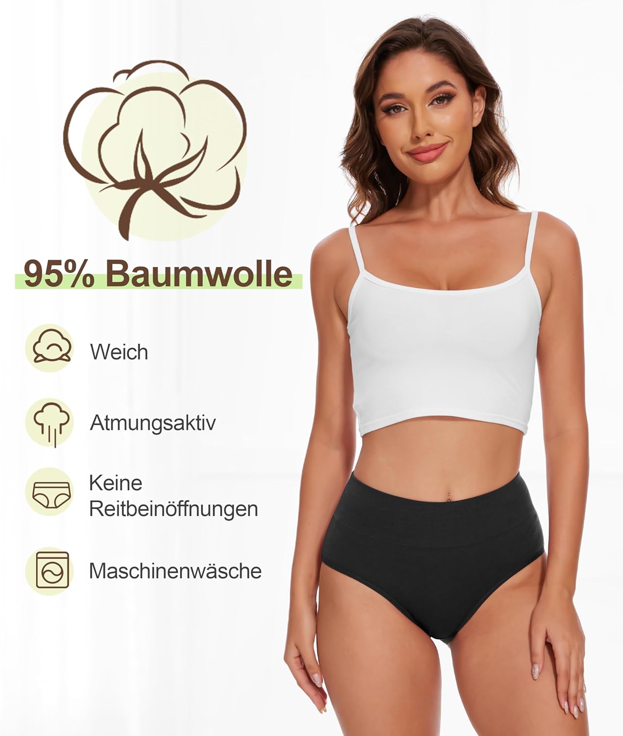 Detalle de YESWEL Damen Unterhosen 5er Pack – Baumwolle Hohe Taille, Hipster, atmungsaktiv (Gr. S-3XL)