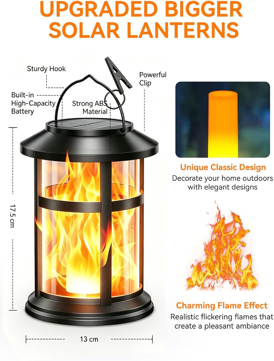 Detalle de GEARLITE Solar Lights Outdoor Garden 2-Pack, IP65 Waterproof Flickering Flame Lanterns