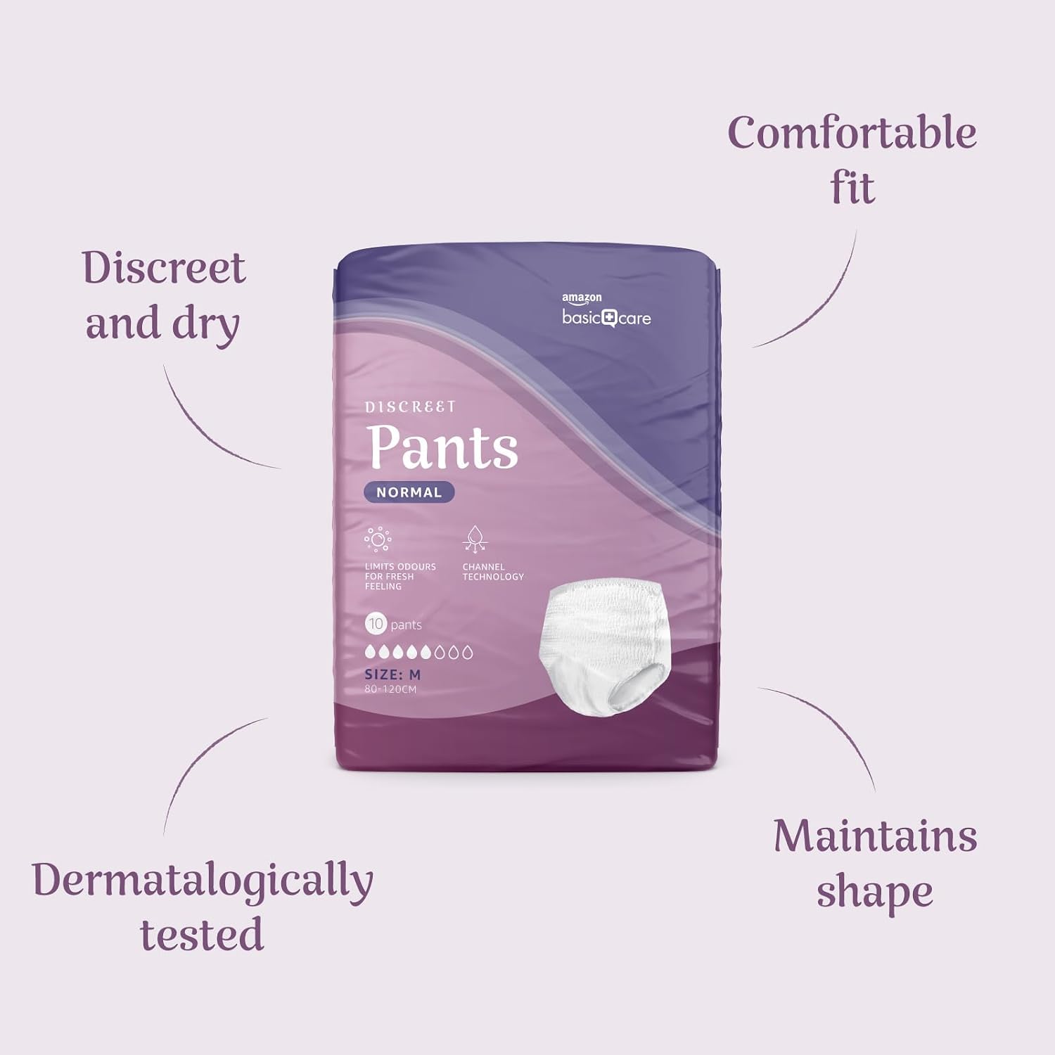 Detalle de Amazon Basic Care Lady Pants Discreet Medium – 40 Count (4 Packs of 10), White