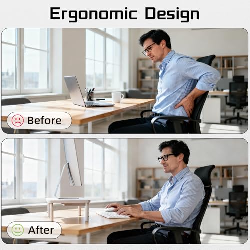 Thumbnail 6 de ETHU Monitor Stand Riser with Storage Drawer – White, 3 Height Settings