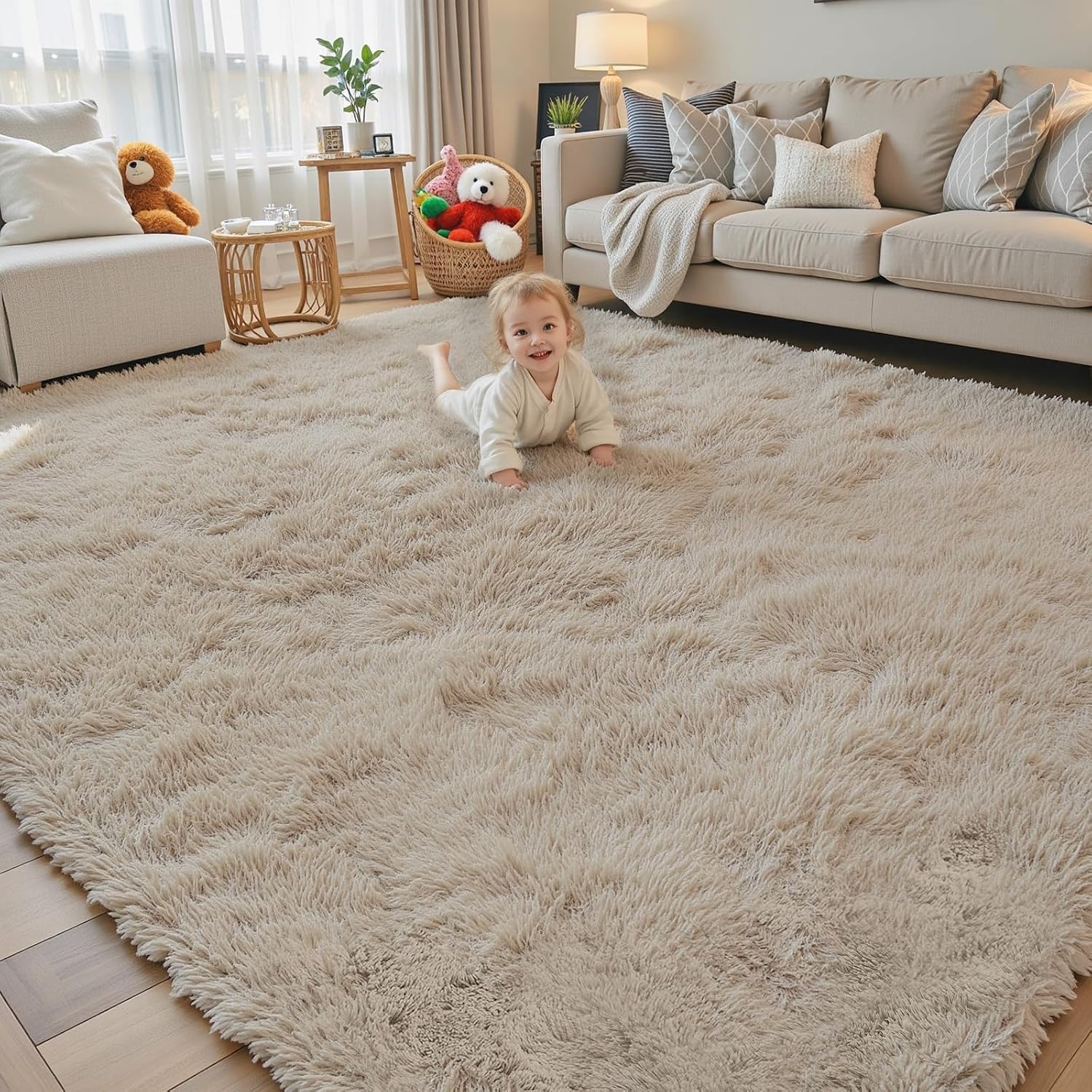 Detalle de 8x10 Beige Shaggy Area Rug 🛋