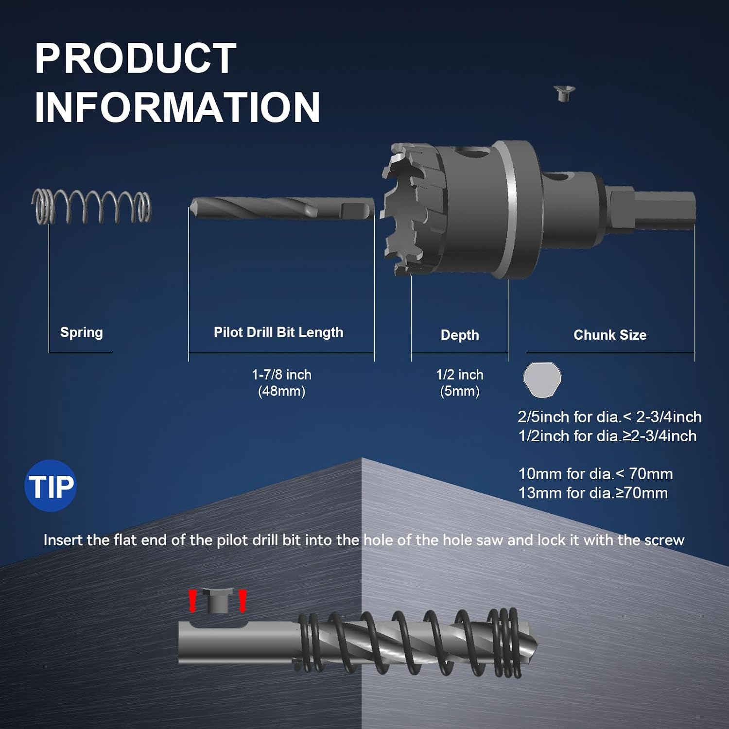 Thumbnail 4 de Mollom 4-23/32" (120mm) Heavy Duty Carbide Hole Saw with 2 Pilot Bits
