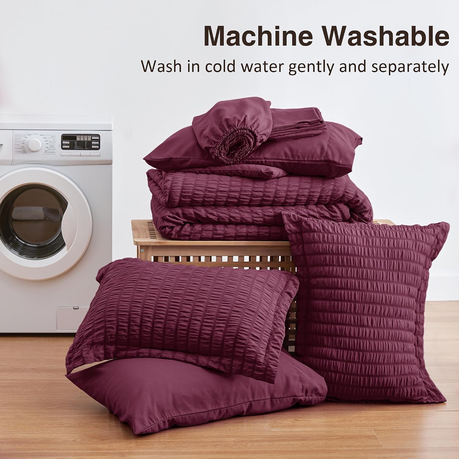 Thumbnail 6 de Love's cabin Seersucker Burgundy King Size Comforter Set — 7-Piece All Season Bed in a Bag