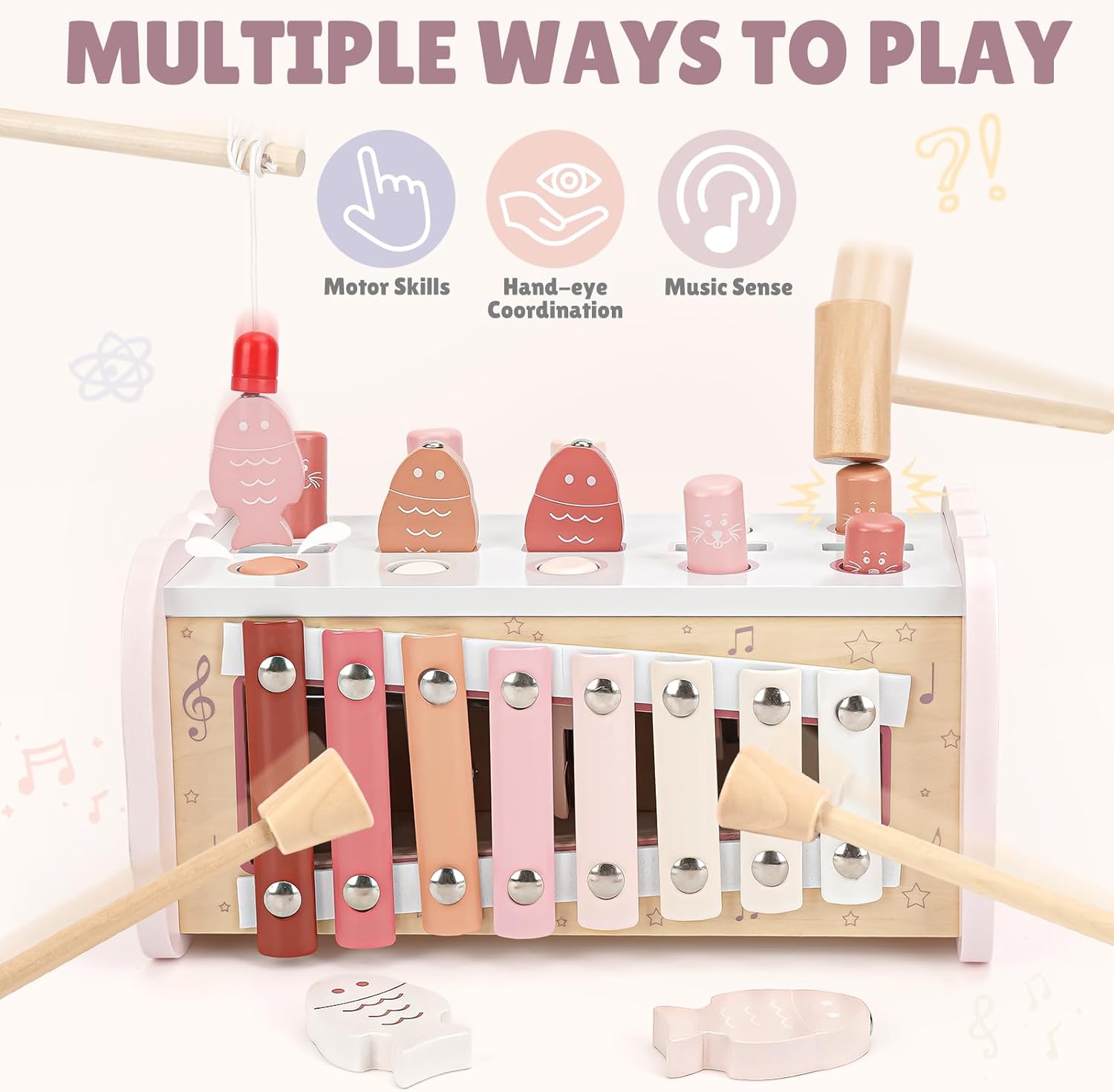 Thumbnail 5 de Joyreal Giochi Montessori 1 Anno – 4 in 1 in legno per bambini: acchiappa la talpa, xilofono e ingranaggi