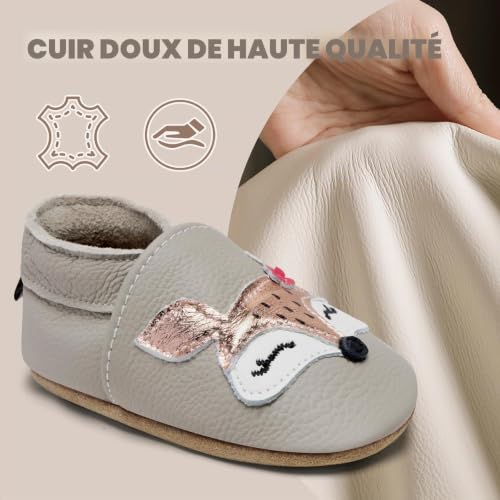 Detalle de IceUnicorn Chaussons Bébé Cuir Souple 6-12 mois – Renard Gris Clair