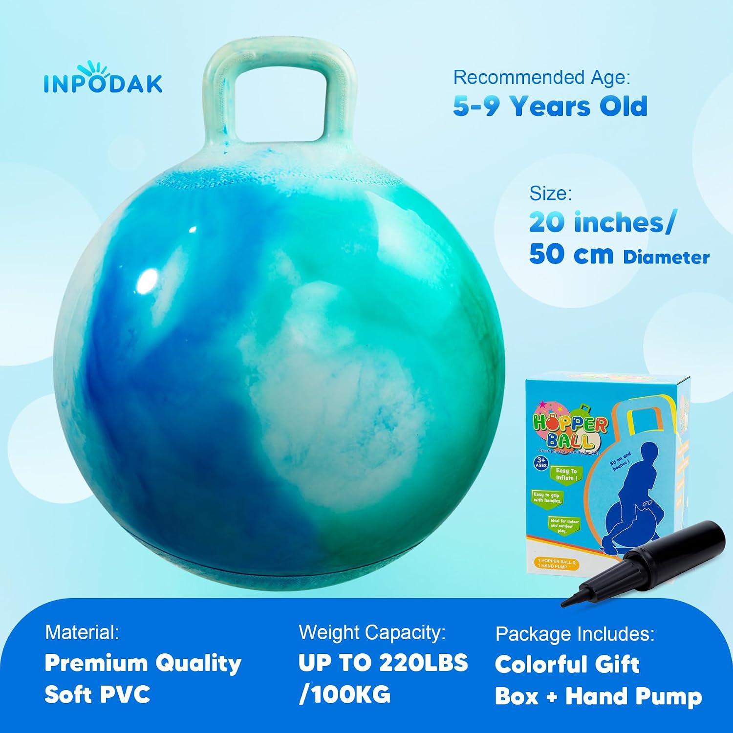 Thumbnail 6 de INPODAK Space Hopper for Kids (Ages 5–9) – 20 Inch Hopping Ball with Handle