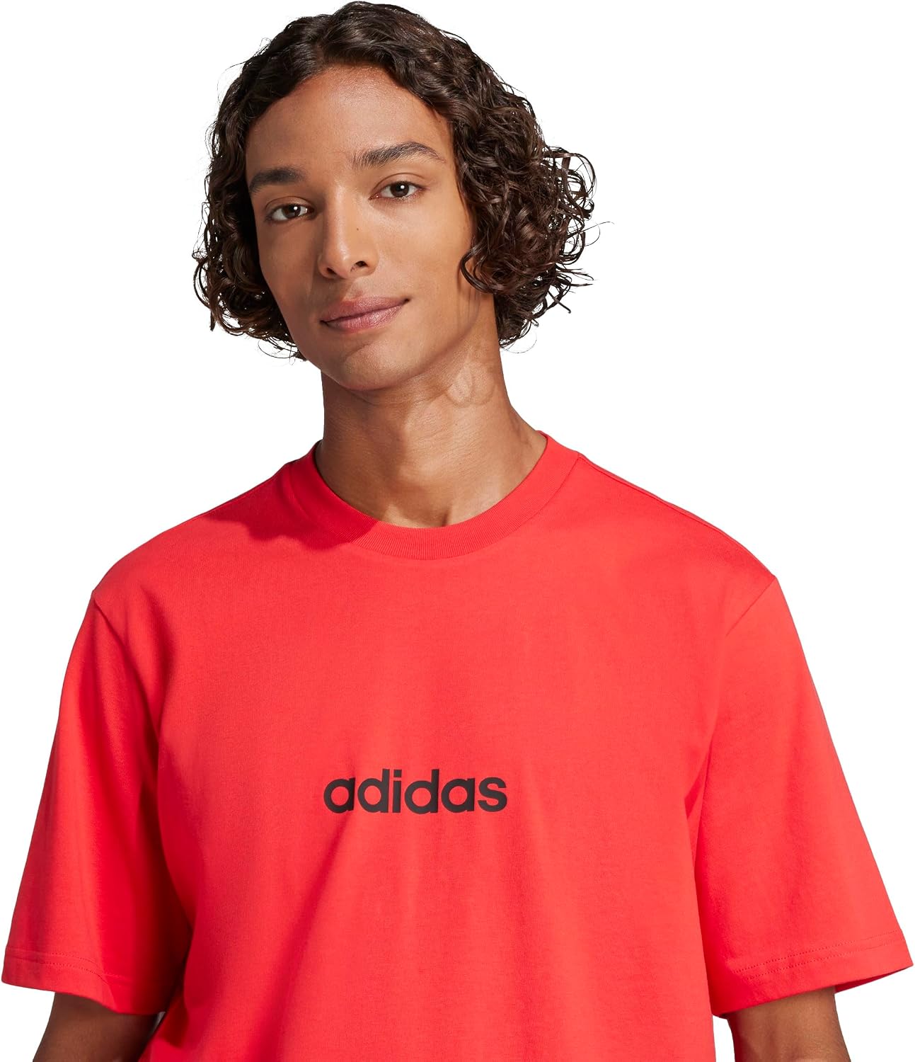 Detalle de adidas Hombre Essentials Linear Single Jersey Shirt – Pure Ruby/Black, L