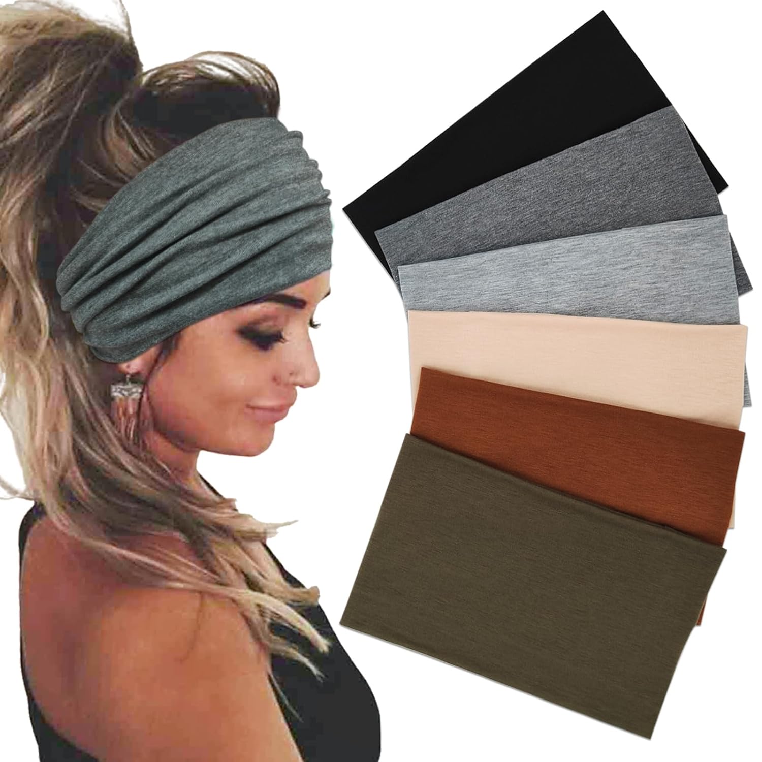 Detalle de Sefiinh 6-Pack Wide Headbands, Stretchy Polyester-Spandex Hair Bands