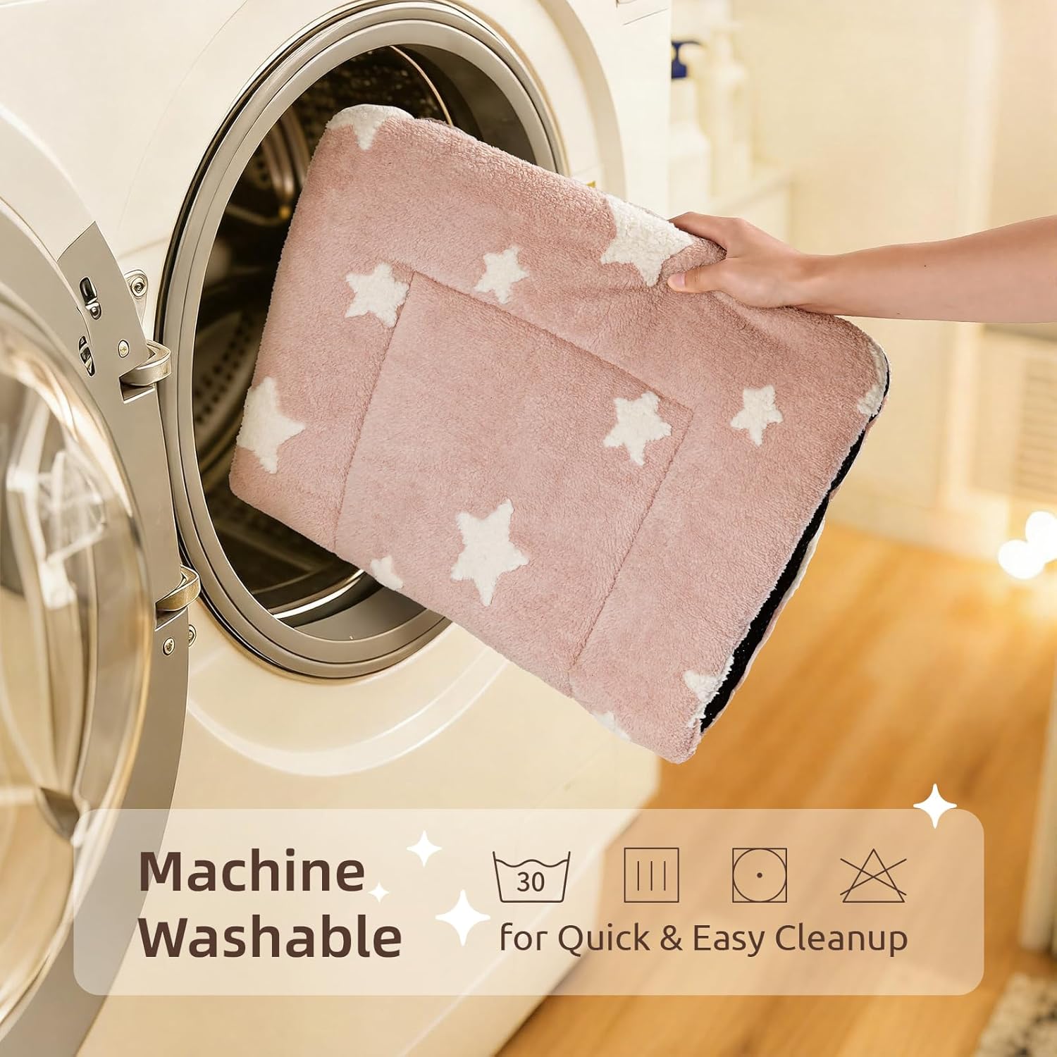 Thumbnail 3 de MORA PETS Medium Dog Crate Bed Mattress 60 x 45cm (star pattern pink) – washable flat crate mat