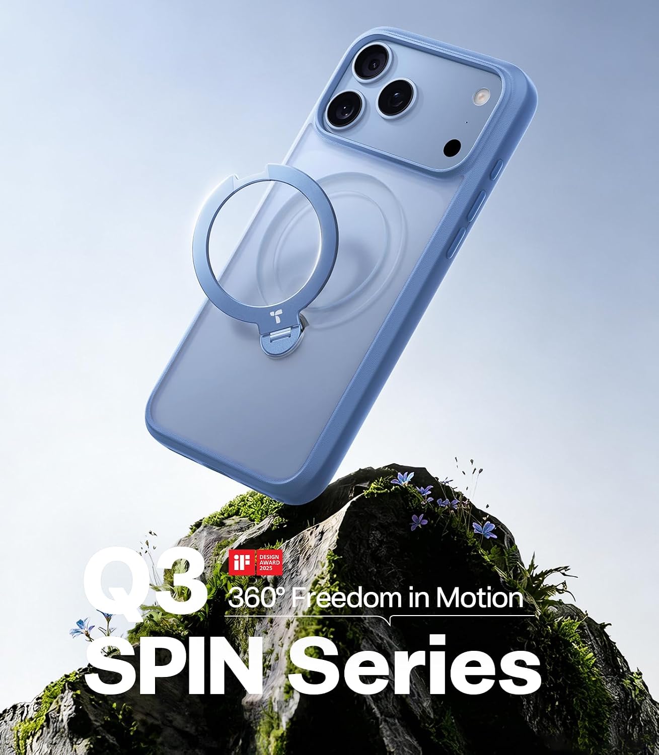 Detalle 2 de TORRAS Q3 Spin iPhone 18 Pro Case, Glacier Blue, 360° Magnetic Stand