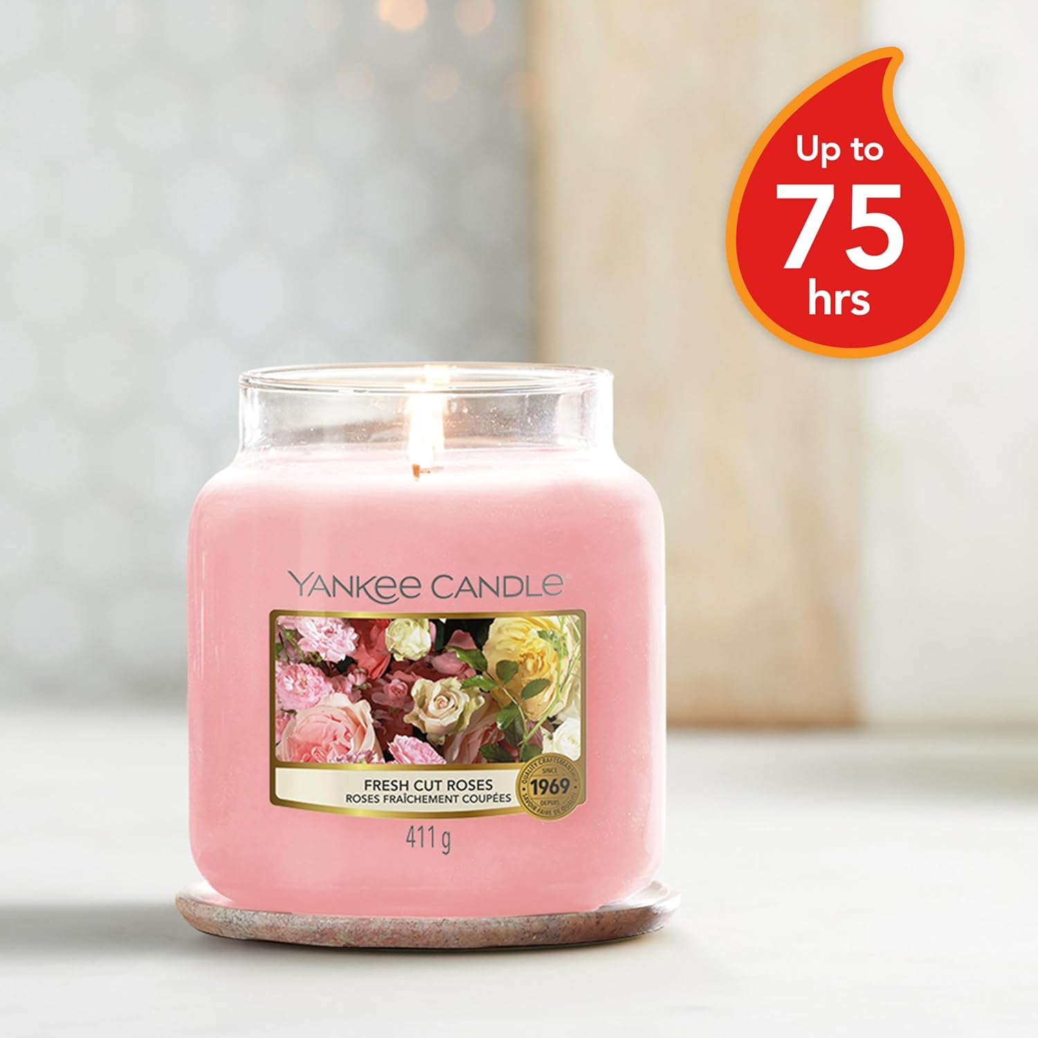 Detalle de Yankee Candle Candela Rose 75 Ore 🕯