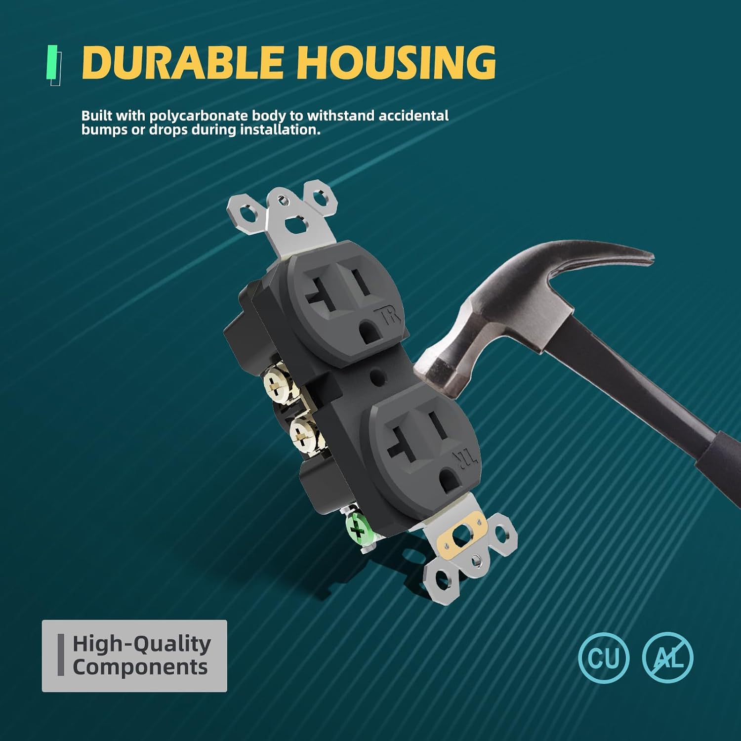 Detalle de TOPELER YSR020-BK 20-Pack 20A Black Tamper-Resistant Outlets