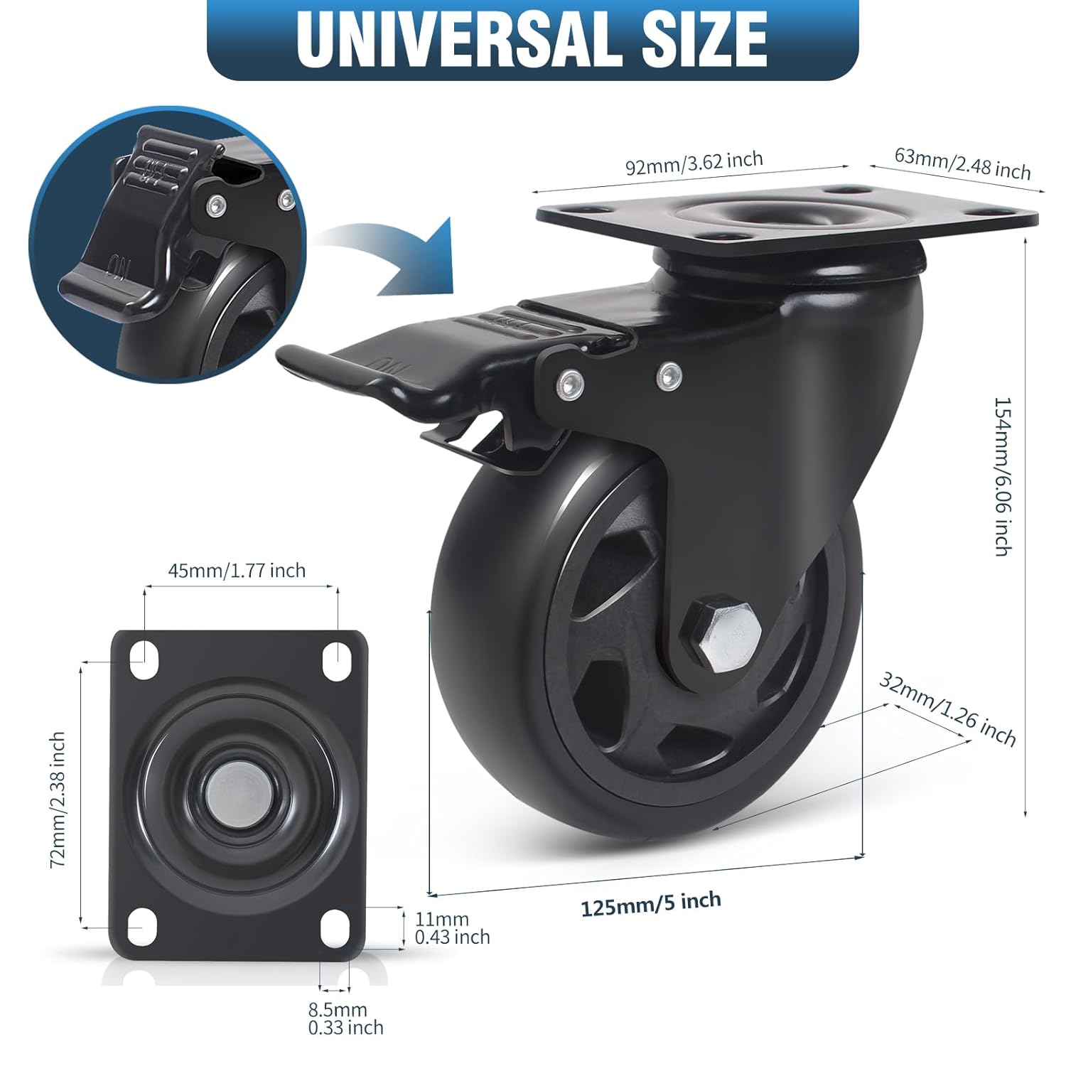 Detalle de RRIUTO 125mm heavy duty swivel castors 800kg