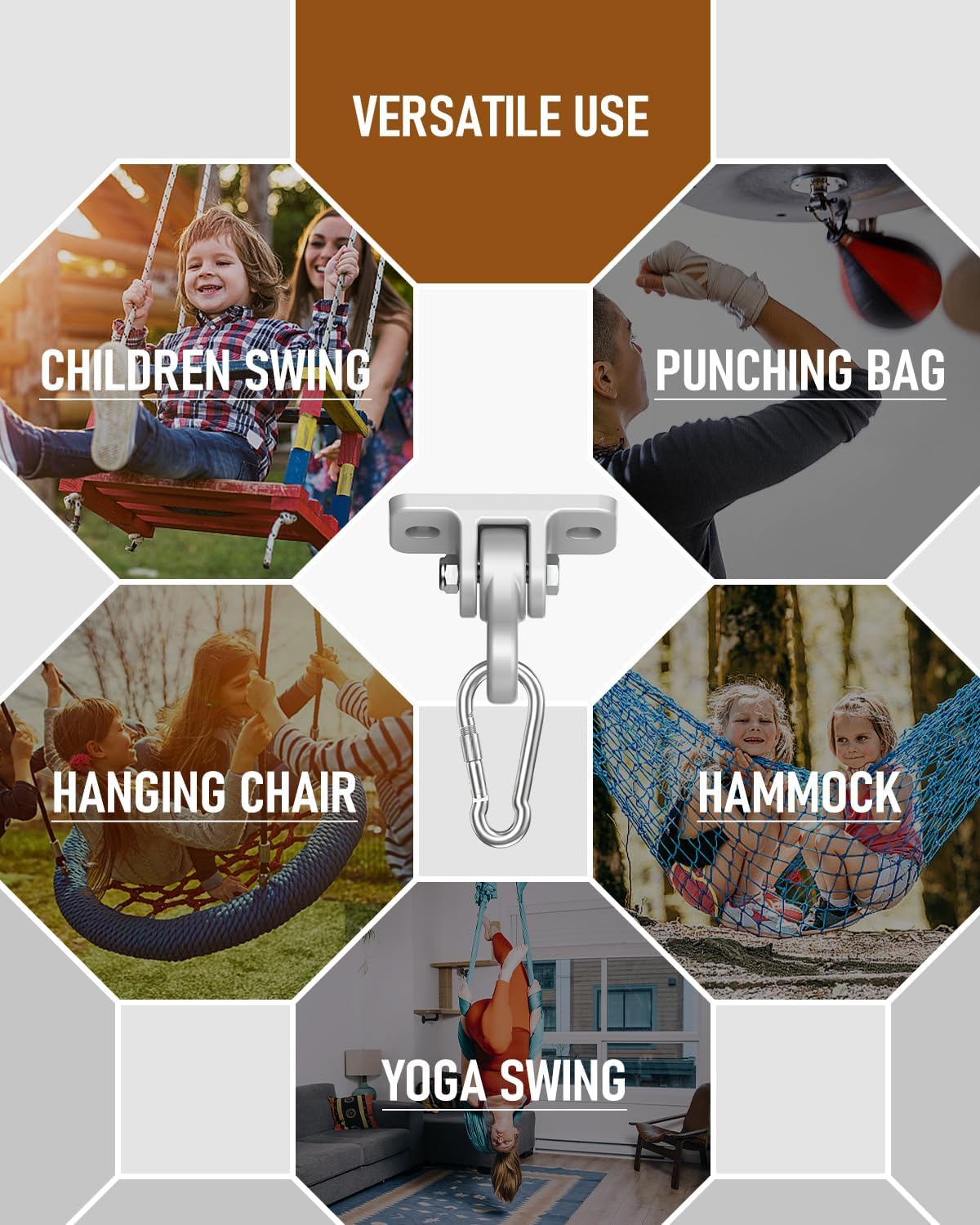 Thumbnail 6 de Heavy Duty Porch Swing Hangers Kit: Aluminum Alloy Swivel Hangers with 5000-lb Capacity (8 Pack)