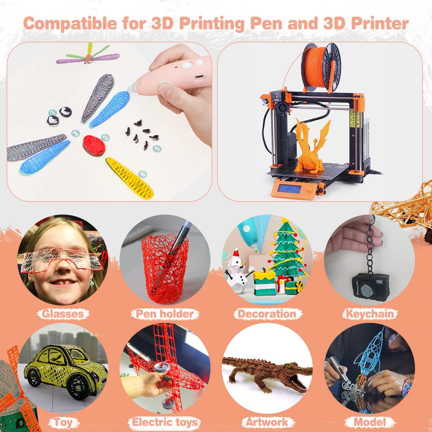 Detalle 2 de Wiseten BSX-TYSE PLA-filament till 3D-penna, 20 färger, 1,75 mm