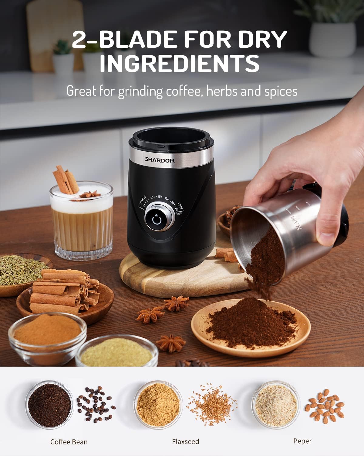 Thumbnail 2 de SHARDOR CG638B Electric Blade Coffee Grinder, Timed Control, 2 Stainless Steel Bowls