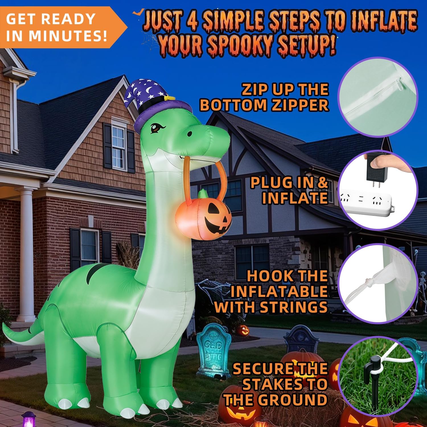 Detalle 2 de Kendane KEN-74 12FT Inflatable T. Rex Halloween Yard Decoration with LEDs
