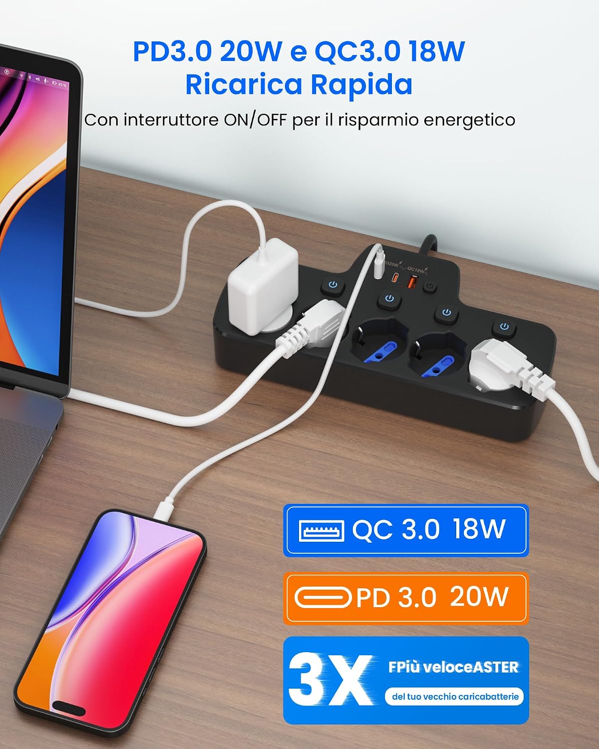 Detalle 1 de Ciabatta elettrica multipresa 5 posti