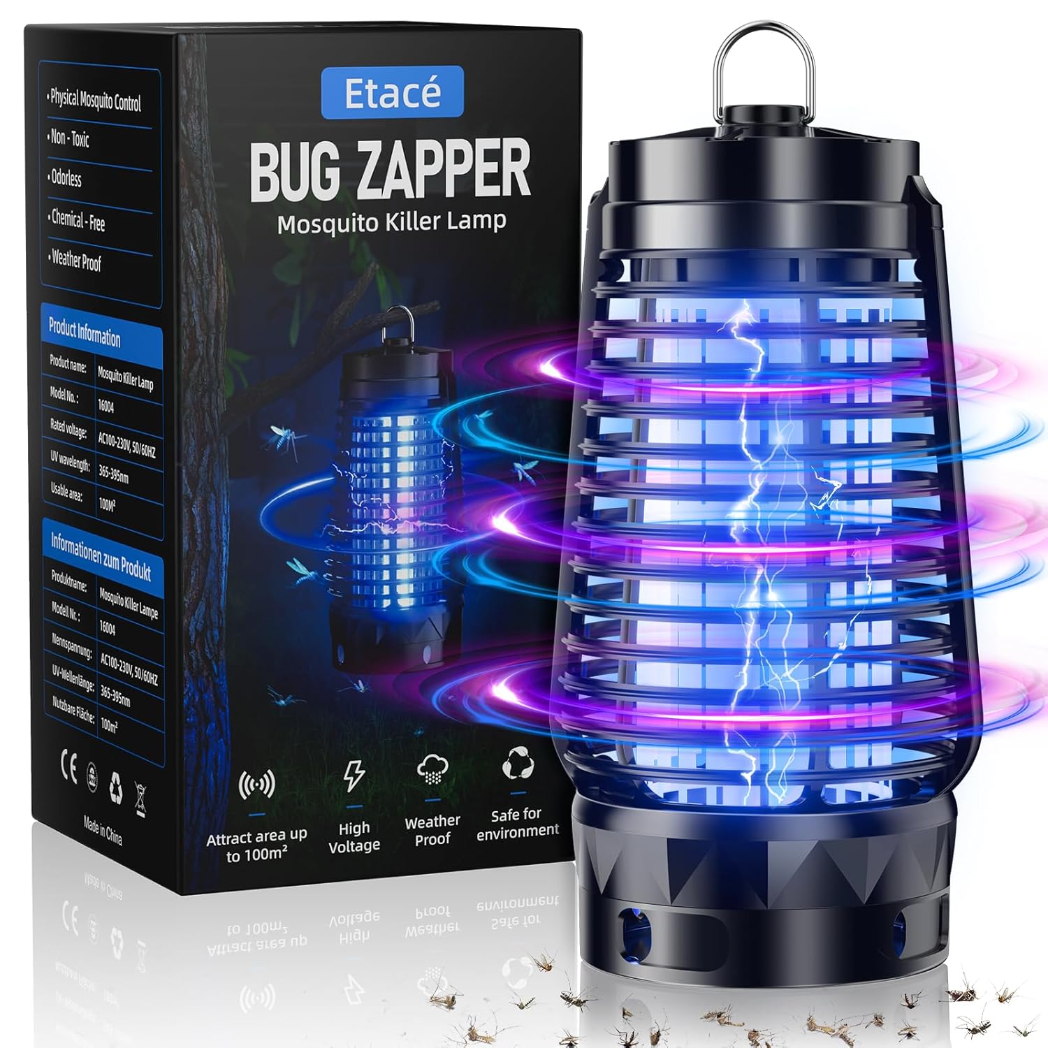 Detalle de Insektenvernichter Elektrisch mit UV-Lampe – IPX4 Mückenfalle für Innen & Außen