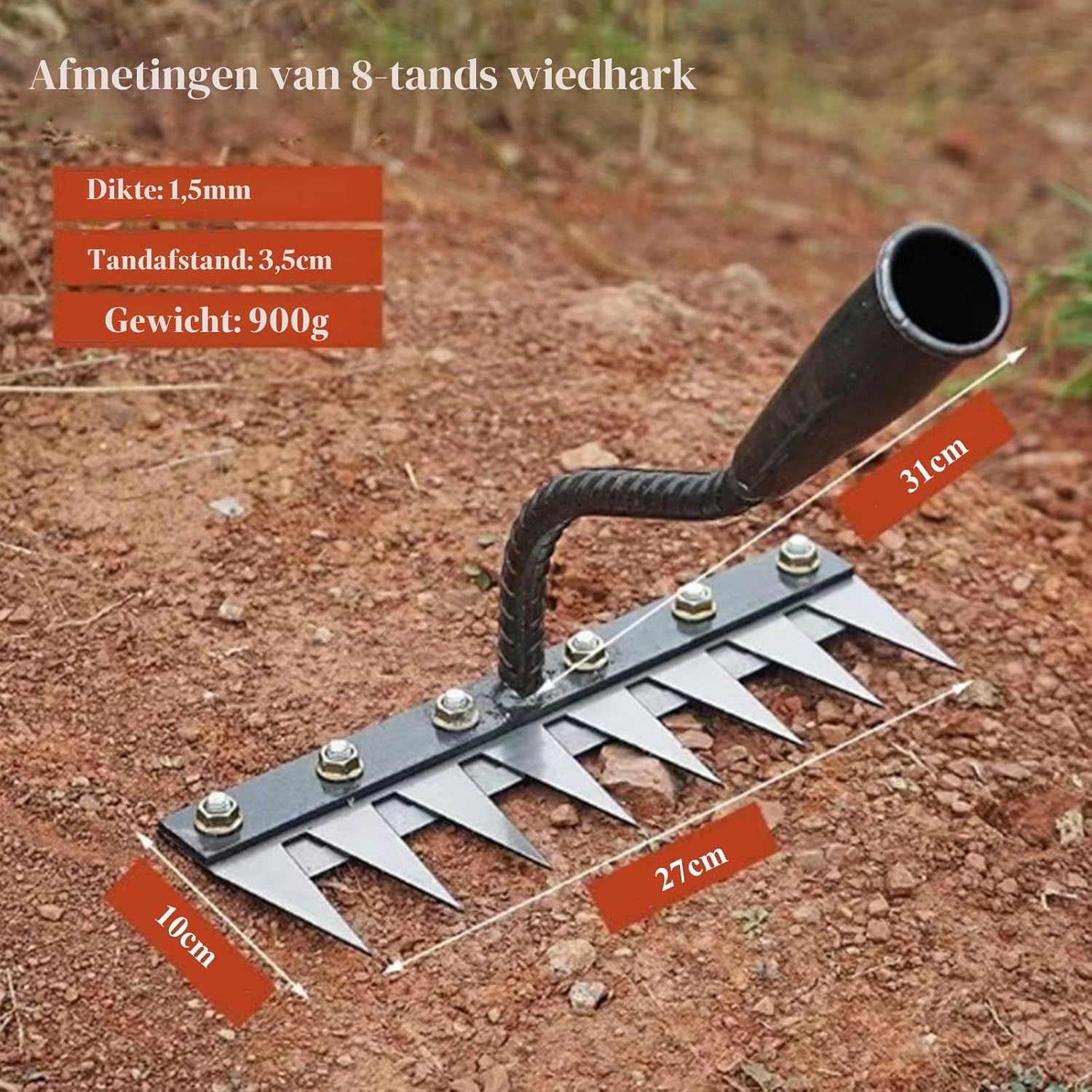 Detalle 2 de Secwell FO210 tuinhak met 8 tanden van ijzer voor wieden en grond losmaken