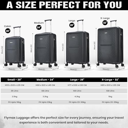 Thumbnail 6 de FLYMAX 24 Inch Medium Suitcase: 69 Litre ABS 4-Wheel Hard Shell with 3-Digit Lock and Telescopic Handle