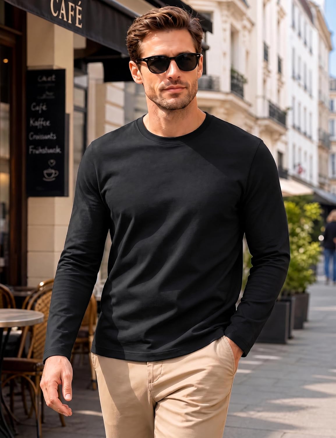 Detalle de MAGCOMSEN Langarmshirt Herren aus Baumwolle – Longsleeve mit Rundhals für Freizeit & Alltag