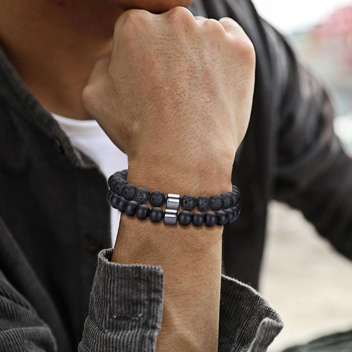 Thumbnail 1 de MOROTOLE Bracelet Oeil de Tigre Homme 8mm — Ensemble de 3/4 Bracelets en Pierres Naturelles avec Pierre de Lave, Obsidienne et Oeil de Tigre