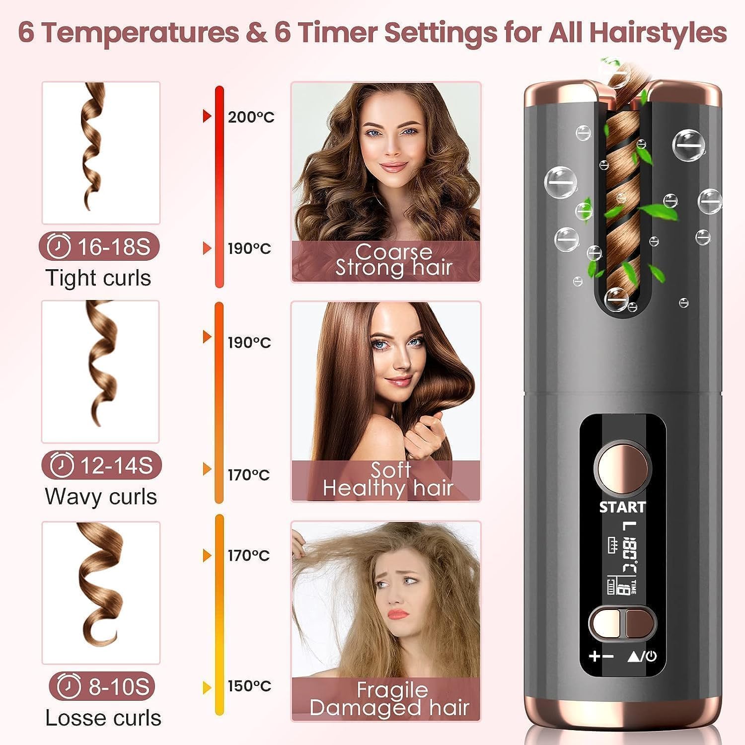 Thumbnail 1 de Automatic Hair Iron: Cordless Hair Curler with 6 Temperature Settings and USB Recharge